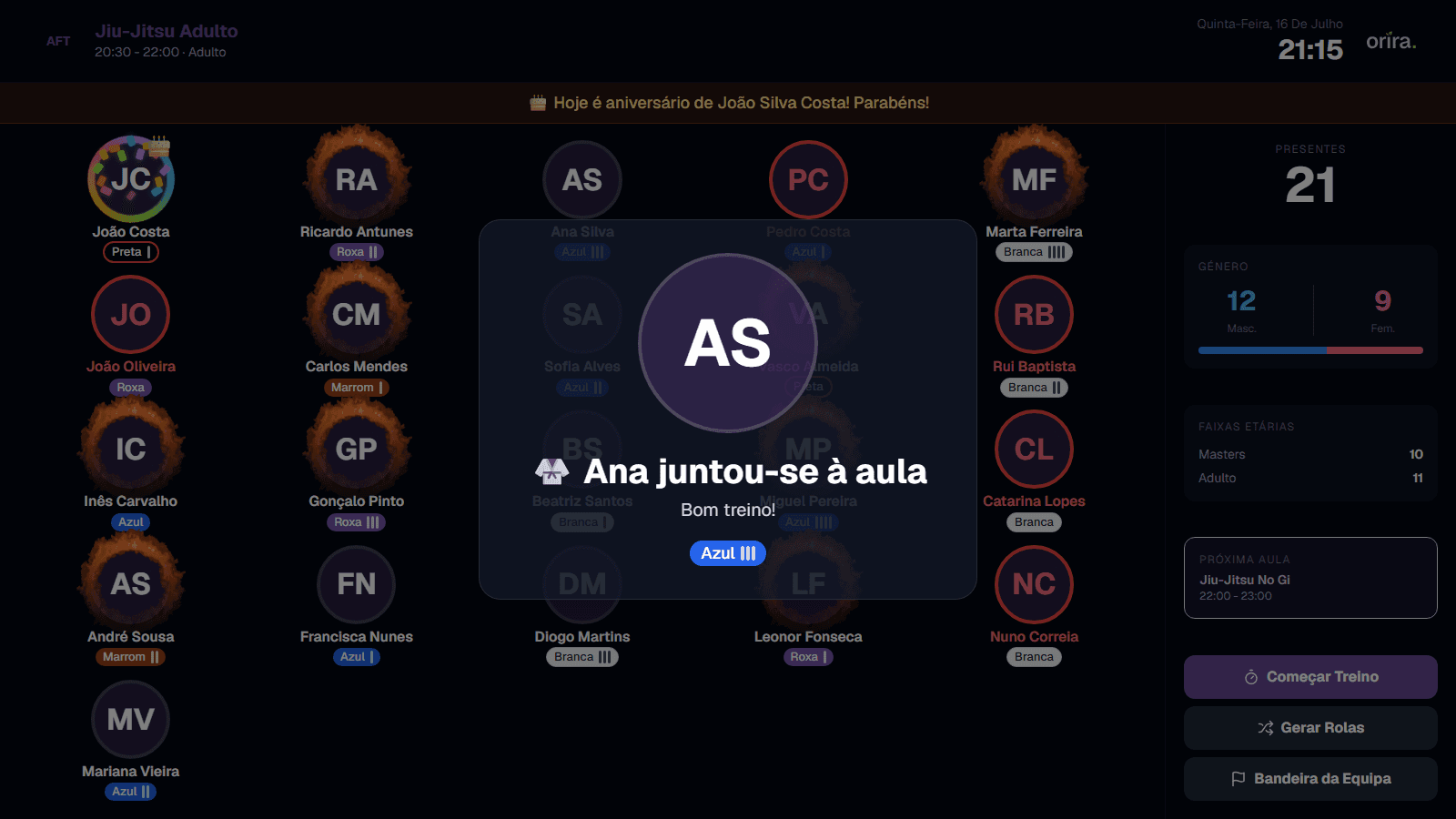 A TV do dojo em tempo real
